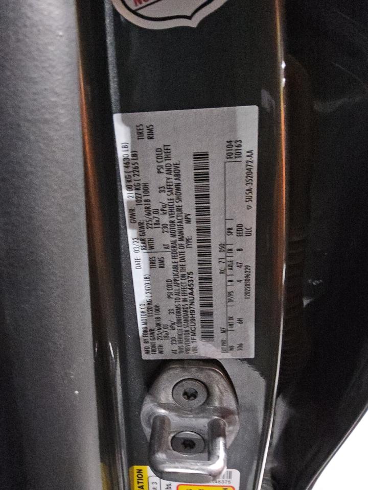 2022 Ford Escape VIN 1FMCU9H97NUA45375 Copart auction photo, side / minor dent/scratches damage thumbnail 14