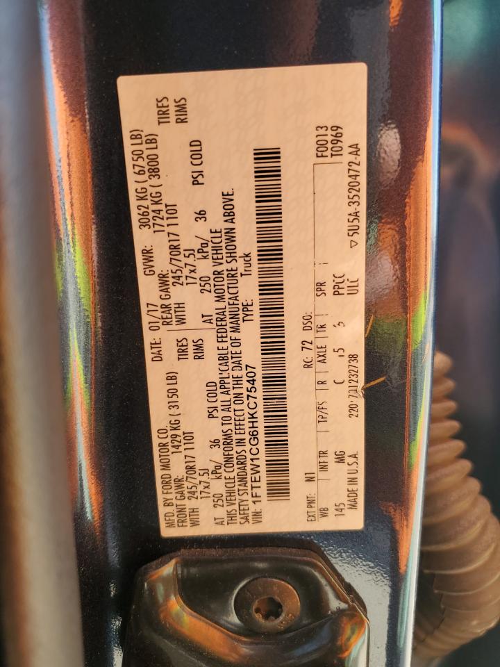 2017 Ford F-150 VIN 1FTEW1CG6HKC75407 Copart auction photo, front end / minor dent/scratches damage thumbnail 13