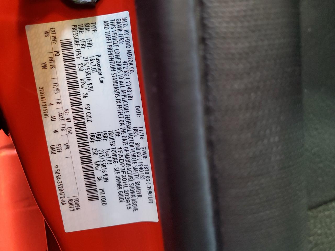 2017 Ford Focus VIN 1FADP3F20HL203915 Copart auction photo, front end damage thumbnail 12