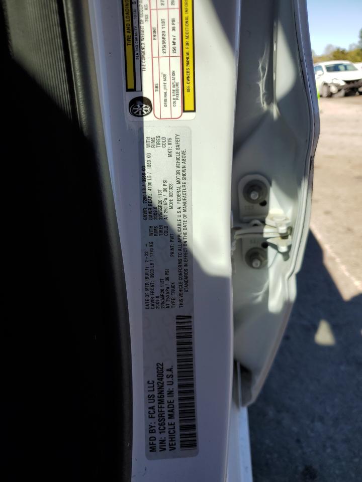 2022 RAM 1500 VIN 1C6SRFFM6NN240022 Copart auction photo, front end / side damage thumbnail 12