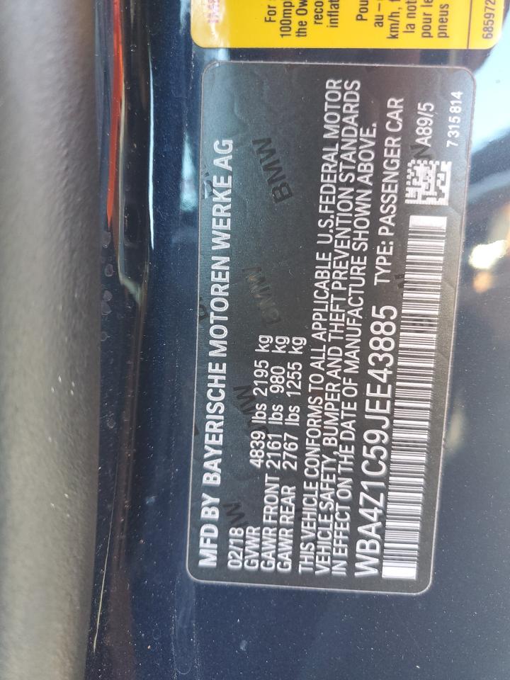 2018 BMW 4er VIN WBA4Z1C59JEE43885 Copart auction photo, side / all over damage thumbnail 12