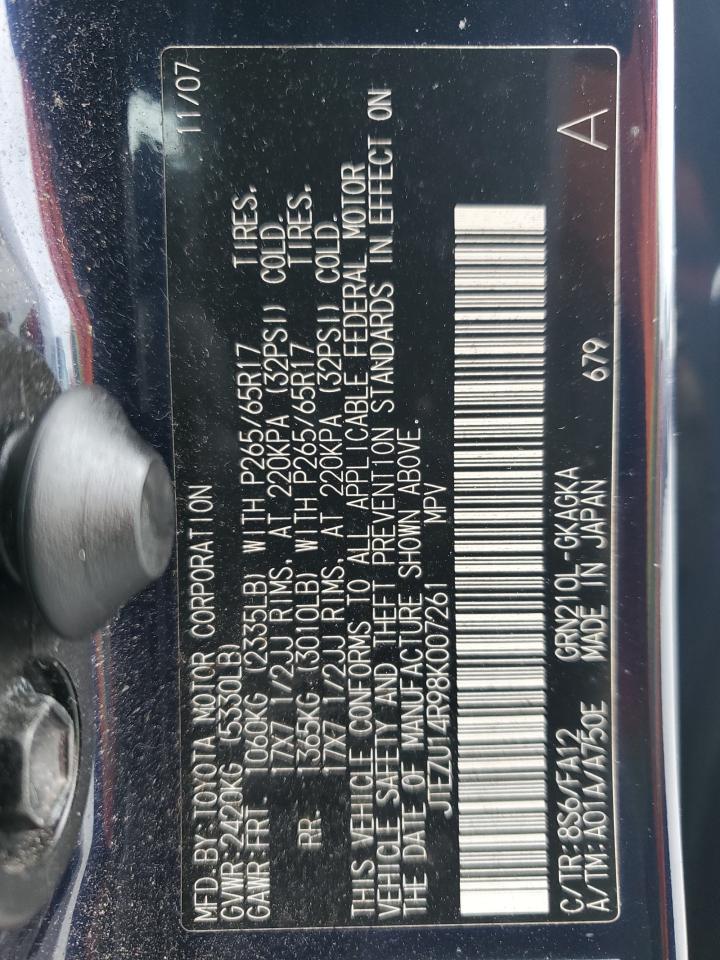 2008 Toyota 4Runner VIN JTEZU14R98K007261 Copart auction photo, side damage thumbnail 13