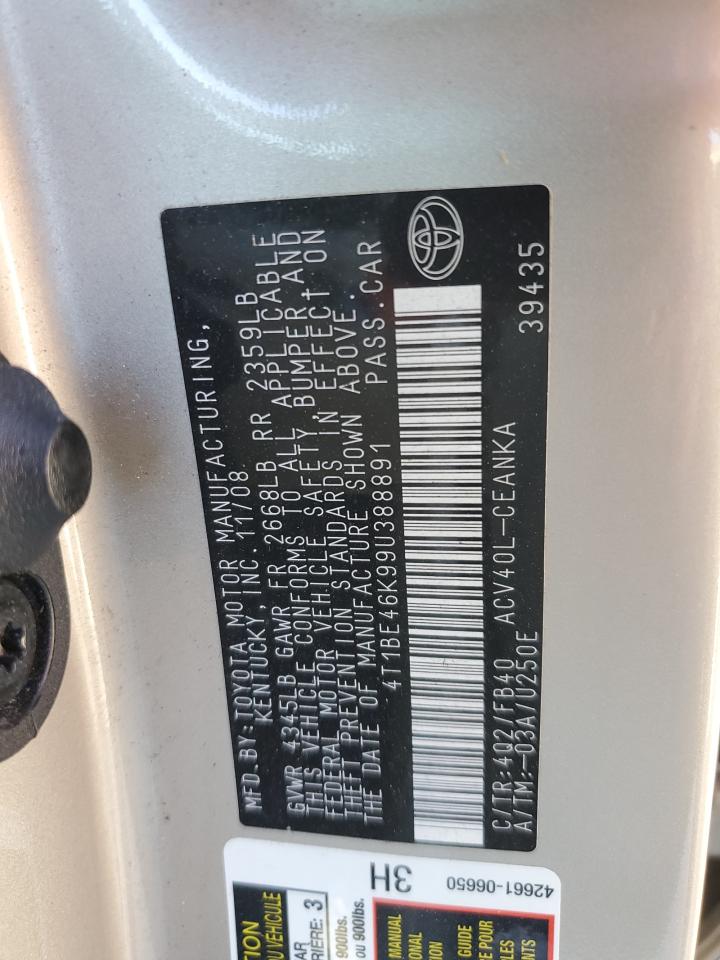 2009 Toyota Camry VIN 4T1BE46K99U388891 Copart auction photo, rear end damage thumbnail 12