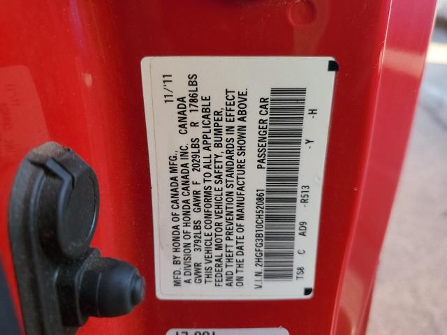 2012 Honda Civic VIN 2HGFG3B10CH520861 Copart auction photo, front end / side damage thumbnail 12