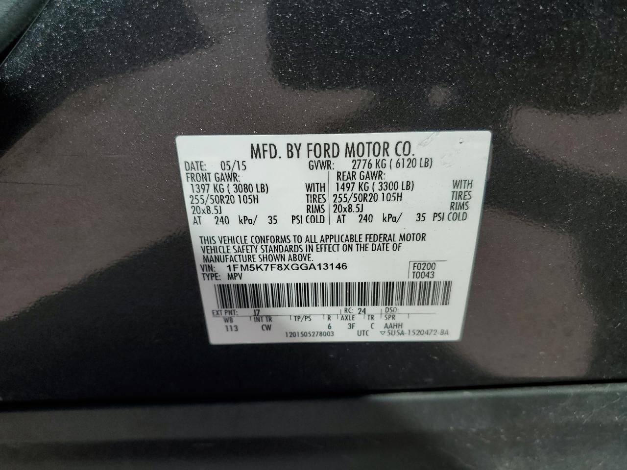 2016 Ford Explorer VIN 1FM5K7F8XGGA13146 Copart auction photo, side / undercarriage damage thumbnail 13