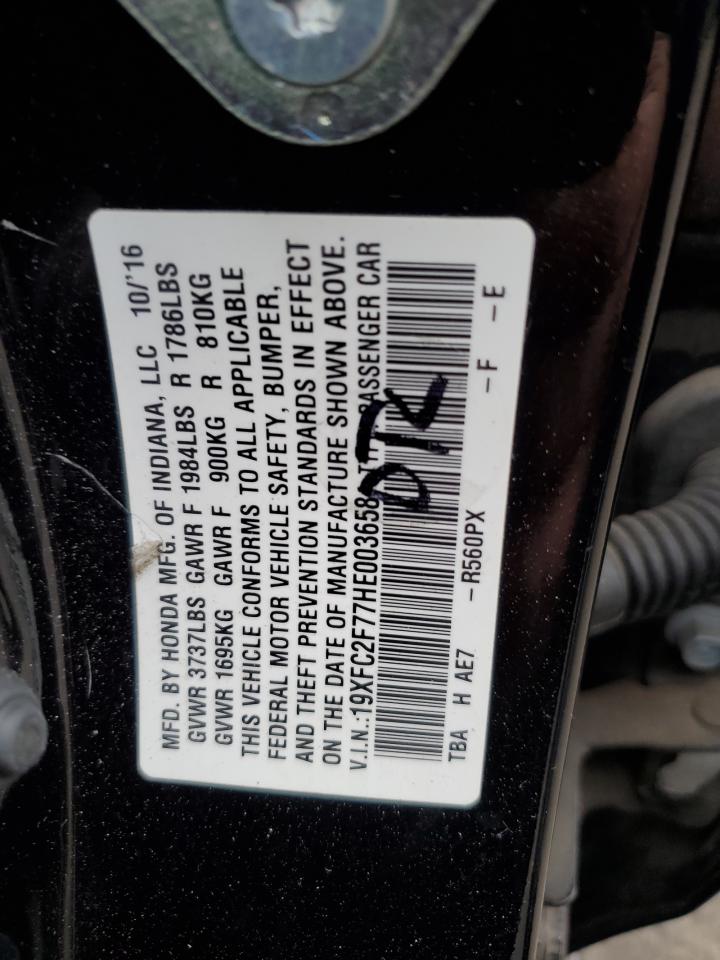 2017 Honda Civic VIN 19XFC2F77HE003658 Copart auction photo, front end damage thumbnail 14