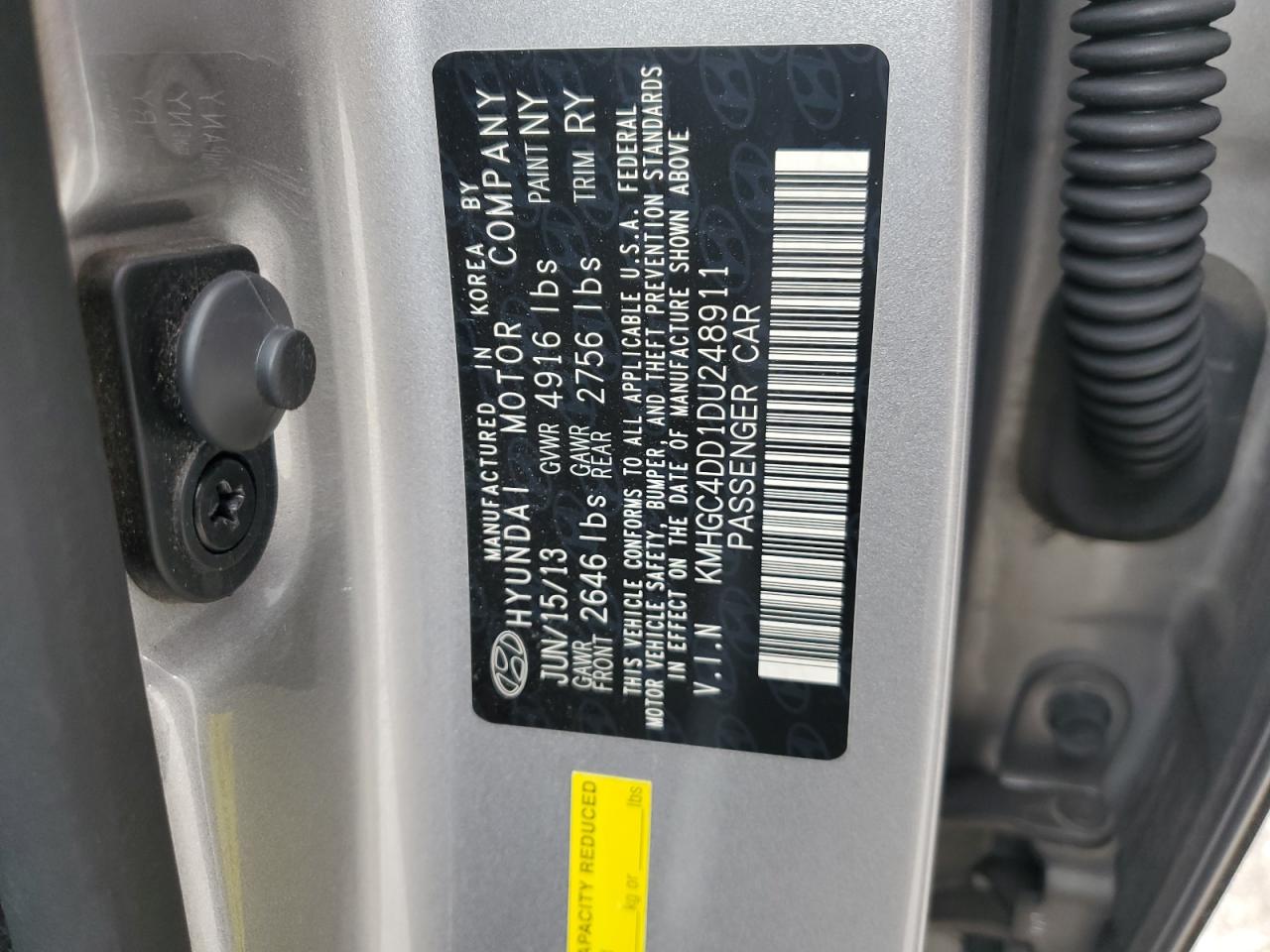 2013 Hyundai Genesis VIN KMHGC4DD1DU248911 Copart auction photo, burn / all over damage thumbnail 12