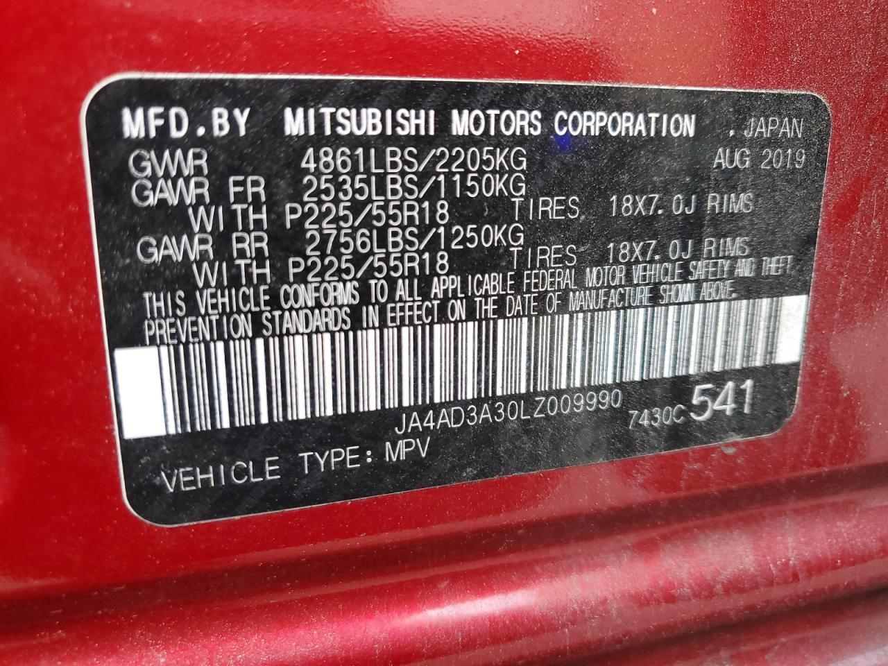 2020 Mitsubishi Outlander VIN JA4AD3A30LZ009990 Copart auction photo, front end / minor dent/scratches damage thumbnail 14