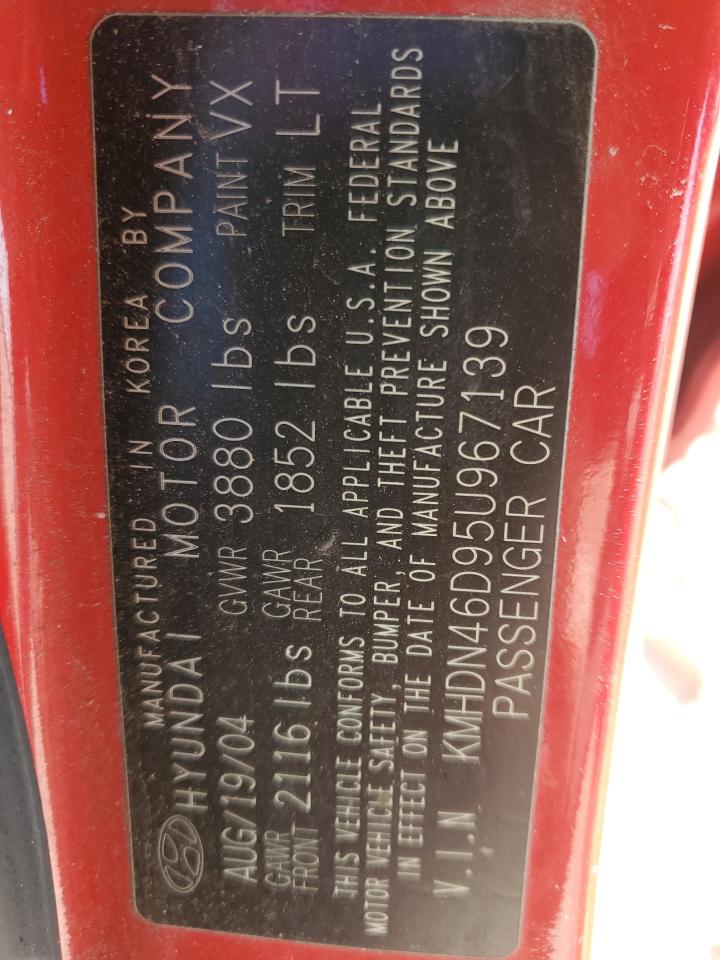 2005 Hyundai Elantra VIN KMHDN46D95U967139 Copart auction photo, front end damage thumbnail 13