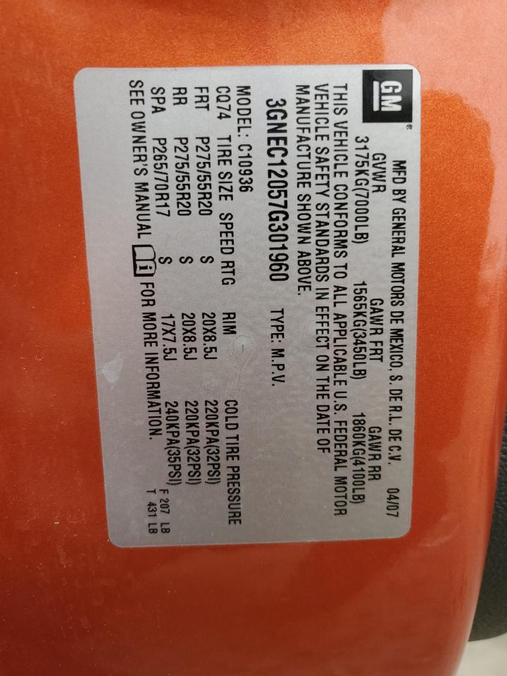 2007 Chevrolet Avalanche VIN 3GNEC12057G301960 Copart auction photo, front end / minor dent/scratches damage thumbnail 12