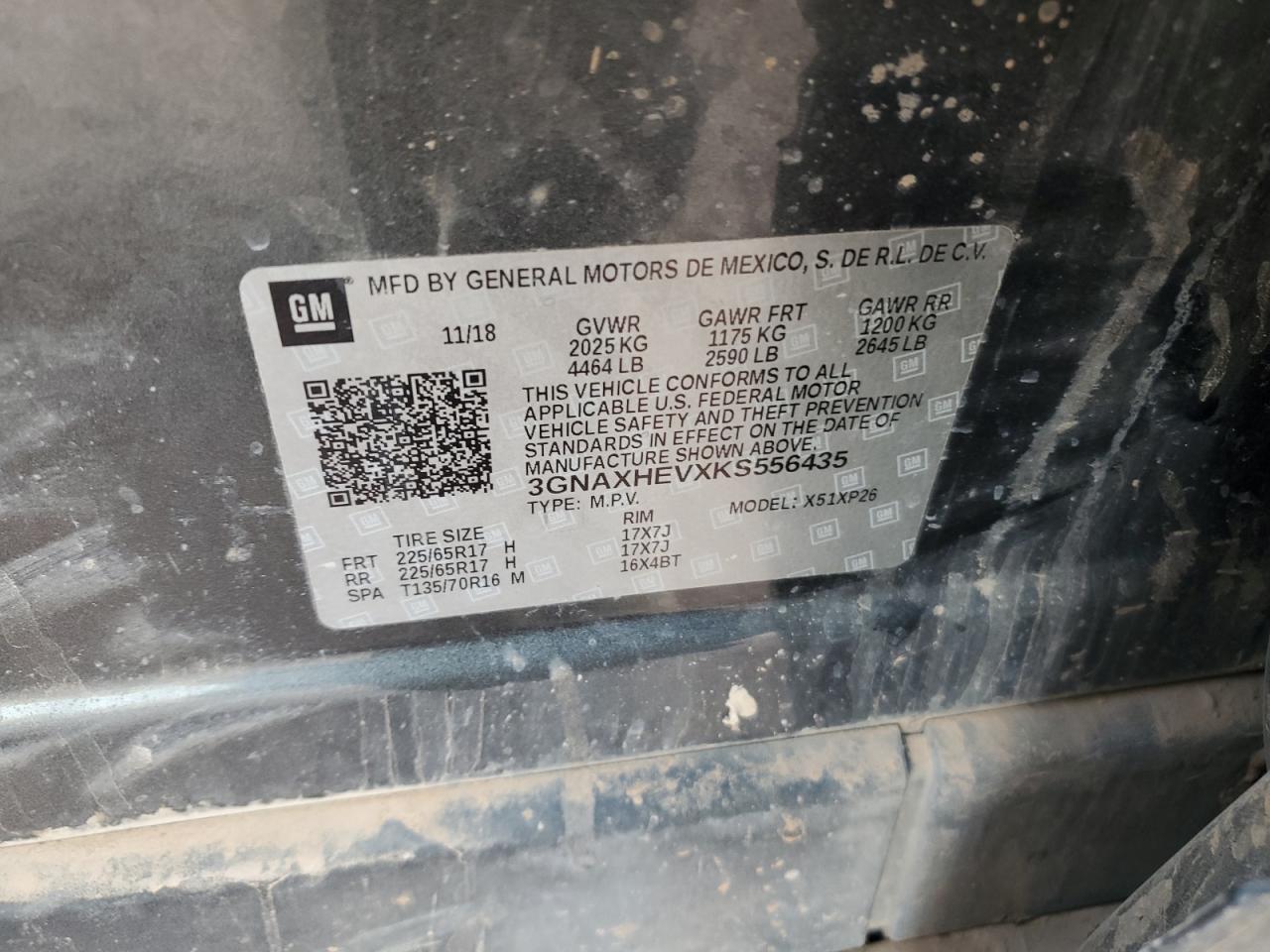 2019 Chevrolet Equinox VIN 3GNAXHEVXKS556435 Copart auction photo, all over damage thumbnail 13
