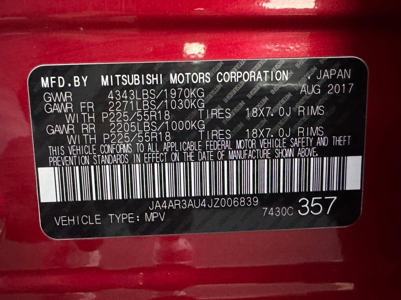 2018 Mitsubishi Outlander VIN JA4AR3AU4JZ006839 Copart auction photo, normal wear / minor dent/scratches damage thumbnail 10