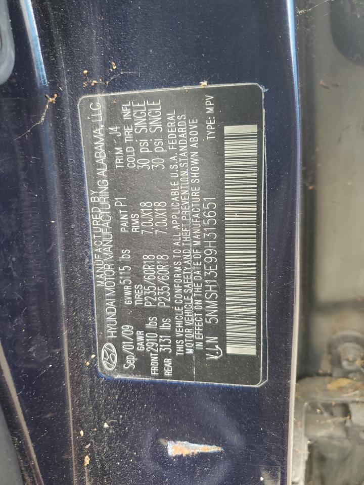 2009 Hyundai Santa Fe VIN 5NMSH13E99H315651 Copart auction photo, minor dent/scratches damage thumbnail 13