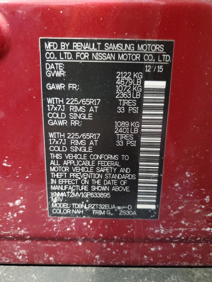 2016 Nissan Rogue VIN KNMAT2MV1GP633895 Copart auction photo, rear end damage thumbnail 13