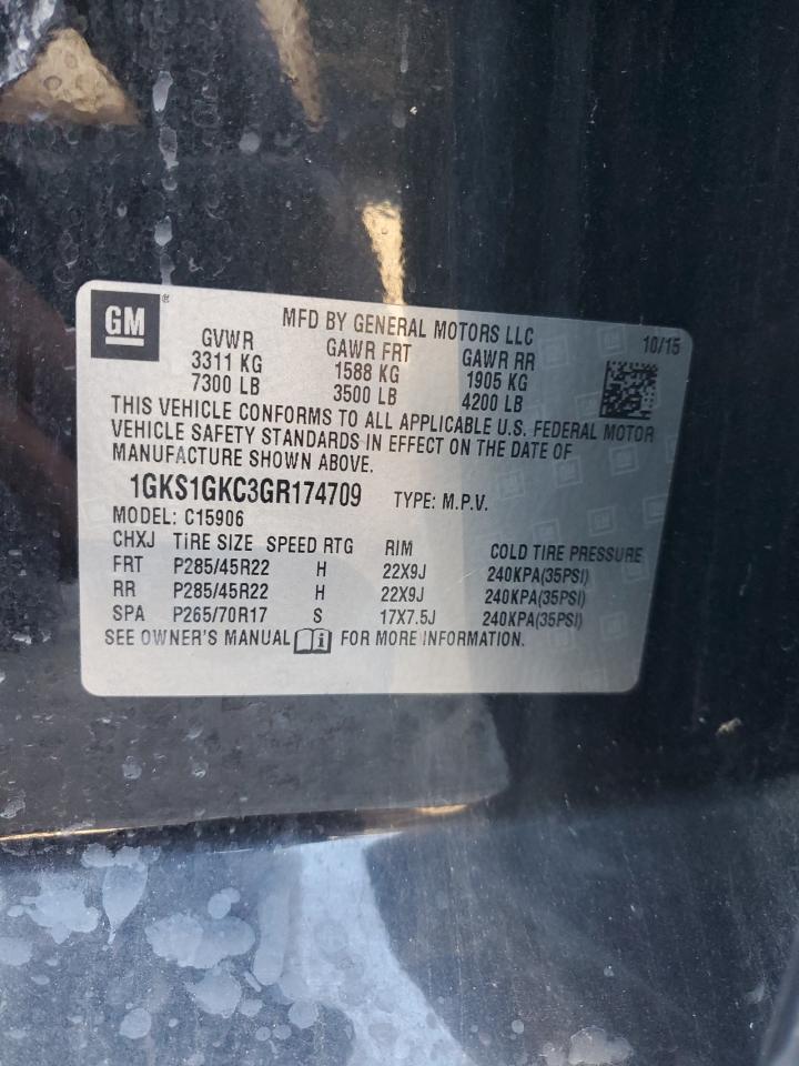 2016 GMC Yukon VIN 1GKS1GKC3GR174709 Copart auction photo, rear end / side damage thumbnail 12