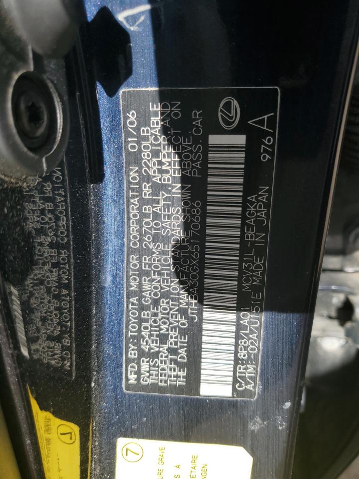 2006 Lexus ES VIN JTHBA30GX65170686 Copart auction photo, rear end damage thumbnail 14