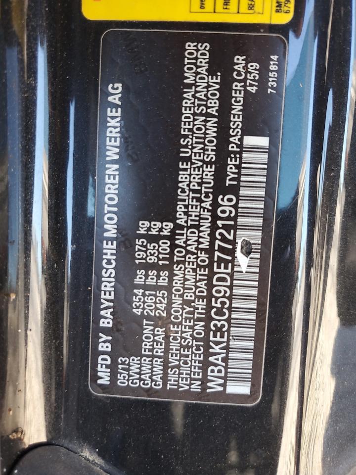 2013 BMW 3er VIN WBAKE3C59DE772196 Copart auction photo, rear end damage thumbnail 14