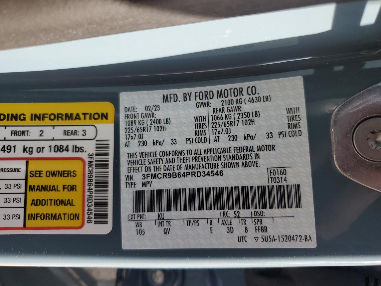 2023 Ford Bronco VIN 3FMCR9B64PRD34546 Copart auction photo, front end damage thumbnail 13