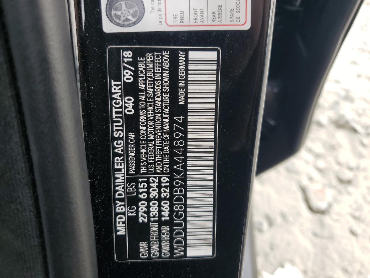 2019 Mercedes-Benz S-klasse VIN WDDUG8DB9KA448974 Copart auction photo, front end damage thumbnail 13