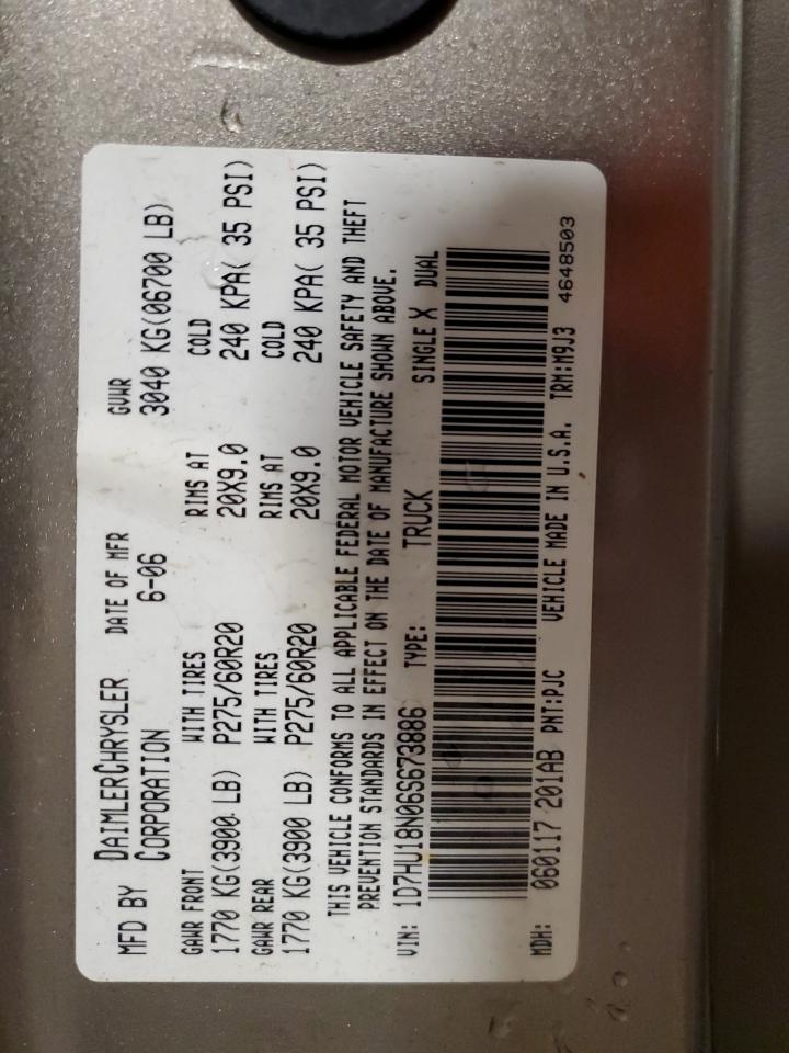 2006 Dodge RAM VIN 1D7HU18N06S673886 Copart auction photo, front end / side damage thumbnail 12