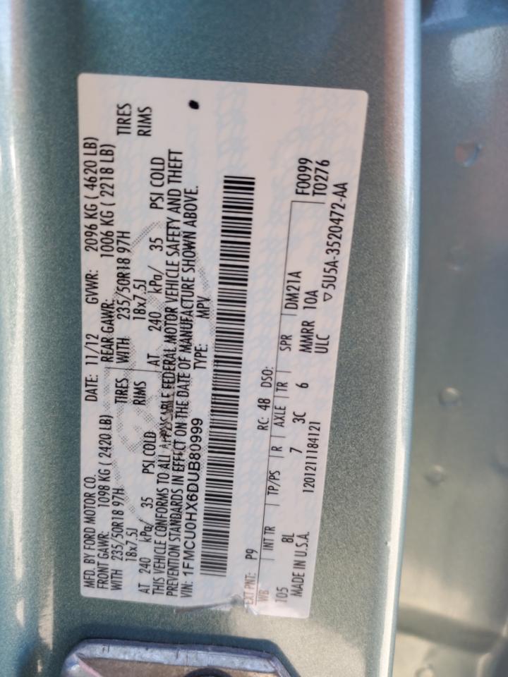 2013 Ford Escape VIN 1FMCU0HX6DUB80999 Copart auction photo, mechanical / minor dent/scratches damage thumbnail 13