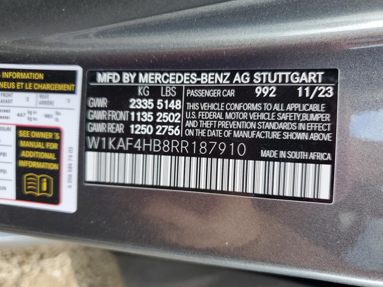 2024 Mercedes-Benz C-klasse VIN W1KAF4HB8RR187910 Copart auction photo, front end / side damage thumbnail 13