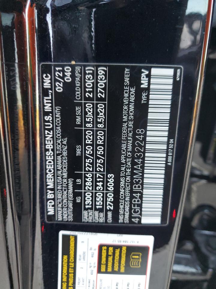 2021 Mercedes-Benz GLE VIN 4JGFB4JB3MA432248 Copart auction photo, front end damage thumbnail 16
