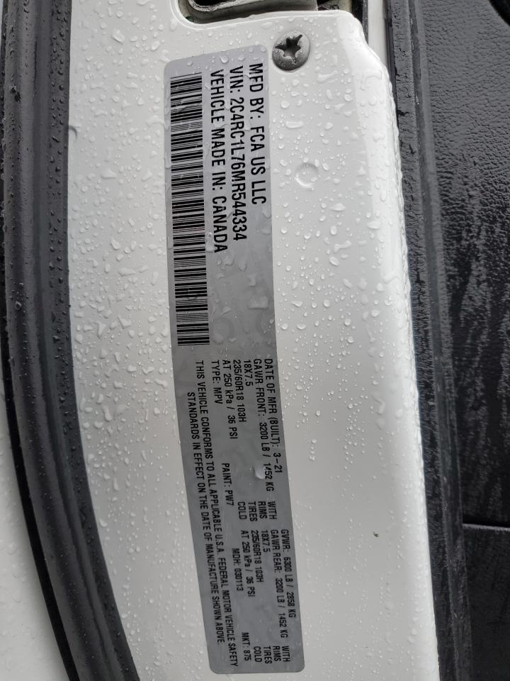 2021 Chrysler Pacifica VIN 2C4RC1L76MR544334 Copart auction photo, rear end / side damage thumbnail 13