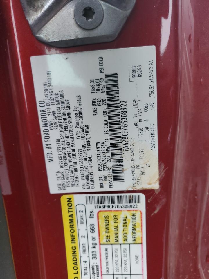 2016 Ford Mustang VIN 1FA6P8CF7G5308922 Copart auction photo, all over damage thumbnail 12