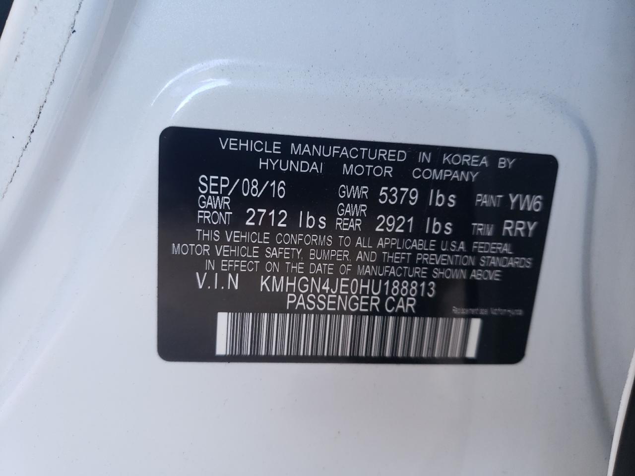 2017 Genesis G80 VIN KMHGN4JE0HU188813 Copart auction photo, mechanical damage thumbnail 12