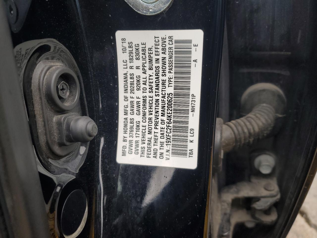 2019 Honda Civic VIN 19XFC2F64KE200625 Copart auction photo, front end damage thumbnail 12