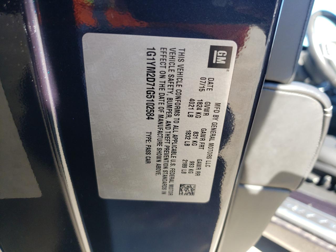 2016 Chevrolet Corvette VIN 1G1YM2D71G5102584 Copart auction photo, front end damage thumbnail 13
