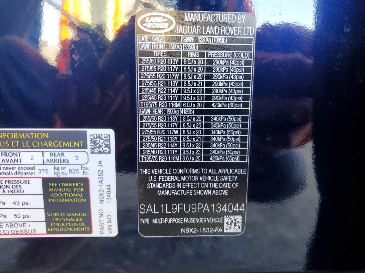 2023 Land Rover Range Rover VIN SAL1L9FU9PA134044 Copart auction photo, minor dent/scratches damage thumbnail 13
