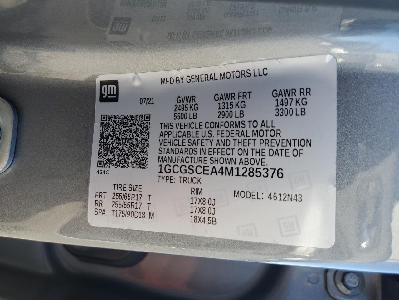 2021 Chevrolet Colorado VIN 1GCGSCEA4M1285376 Copart auction photo, front end / mechanical damage thumbnail 12
