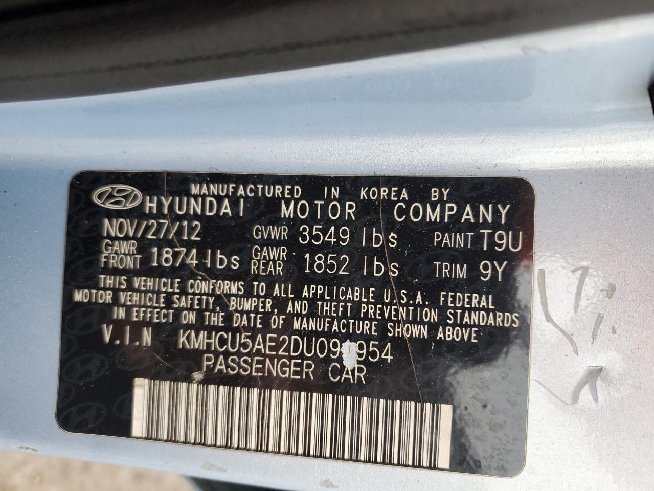 2013 Hyundai Accent VIN KMHCU5AE2DU091954 Copart auction photo, front end damage thumbnail 12