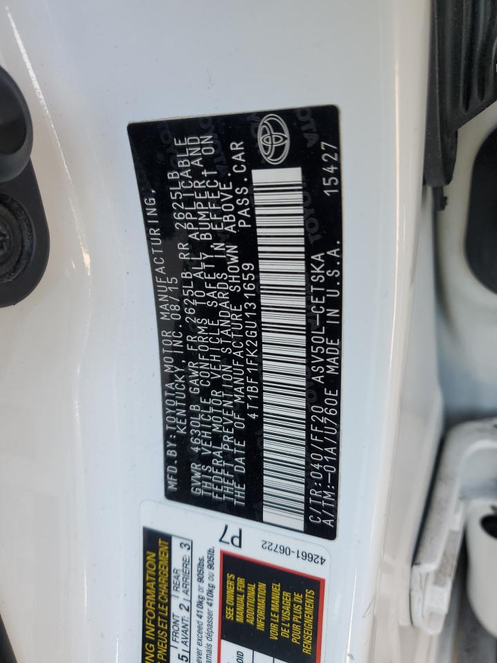 2016 Toyota Camry VIN 4T1BF1FK2GU131659 Copart auction photo, front end / rear end damage thumbnail 14