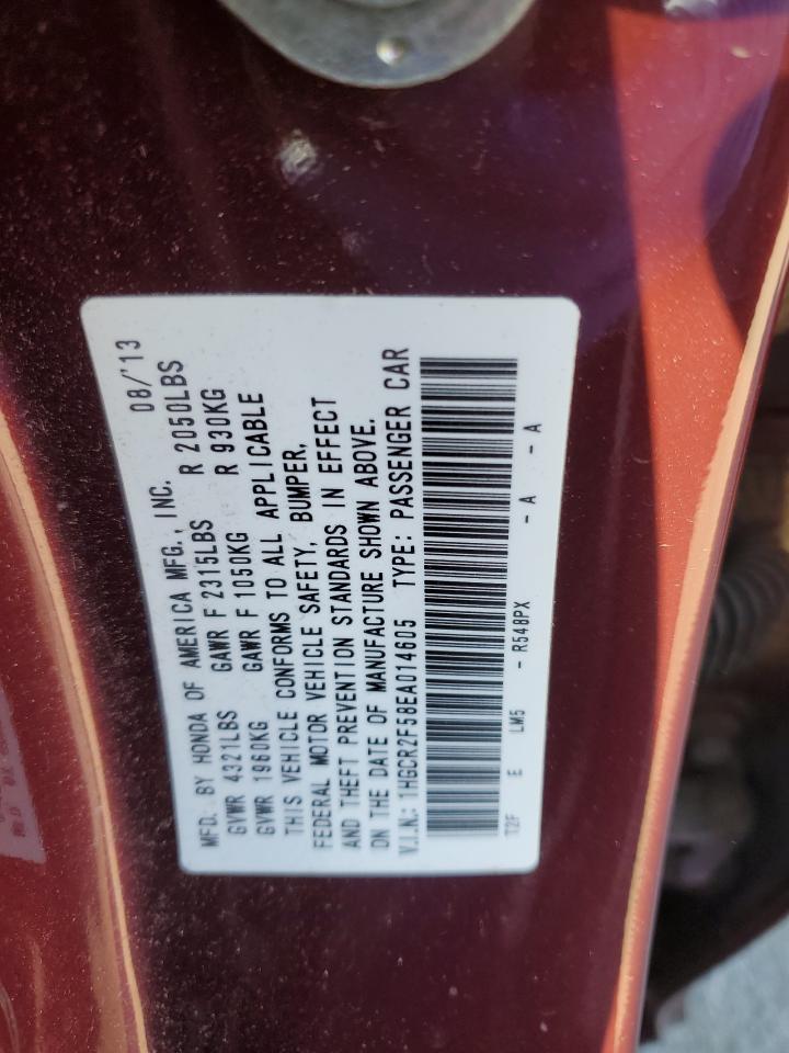 2014 Honda Accord VIN 1HGCR2F58EA014605 Copart auction photo, front end damage thumbnail 12