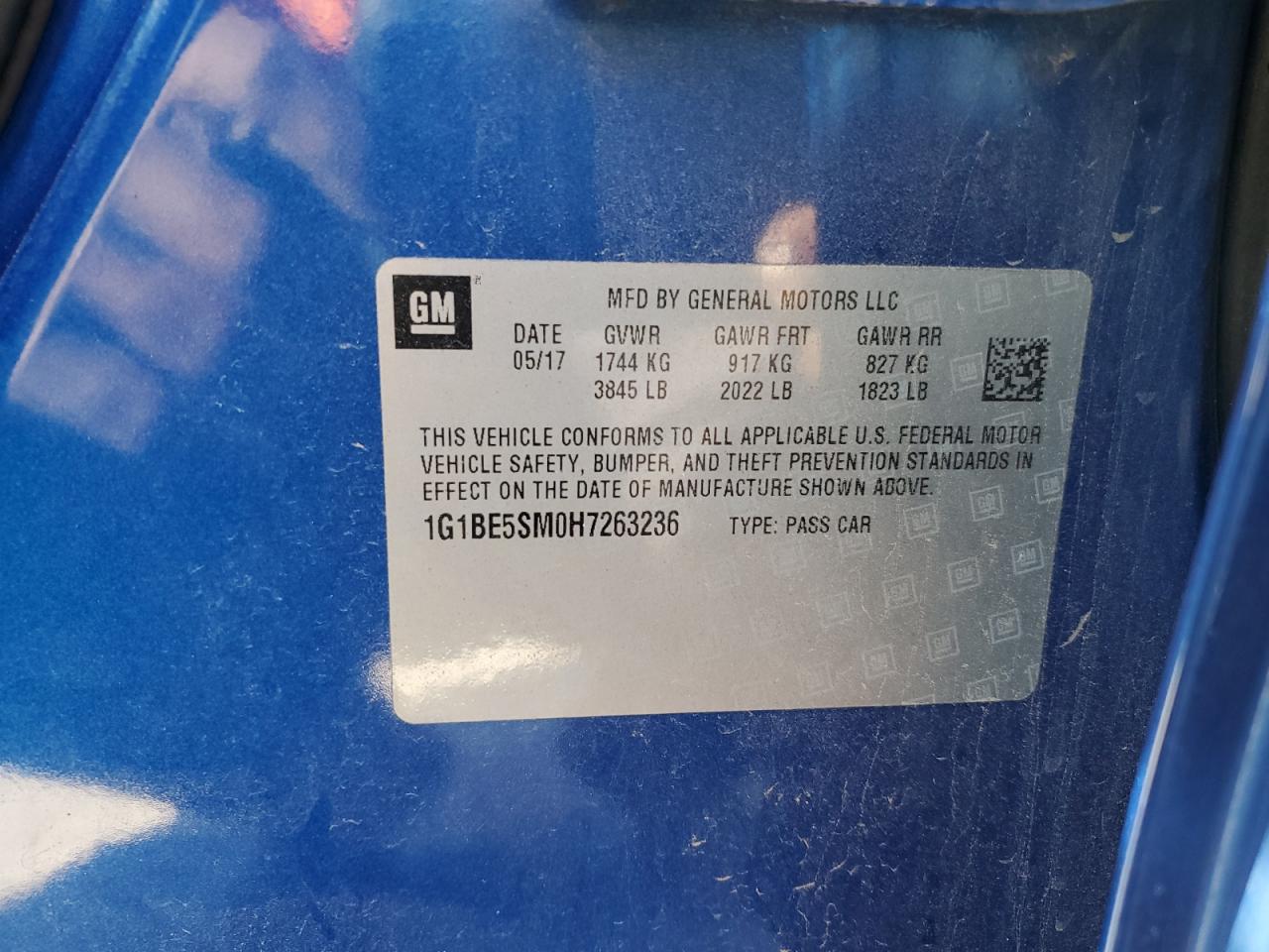 2017 Chevrolet Cruze VIN 1G1BE5SM0H7263236 Copart auction photo, rear end damage thumbnail 12