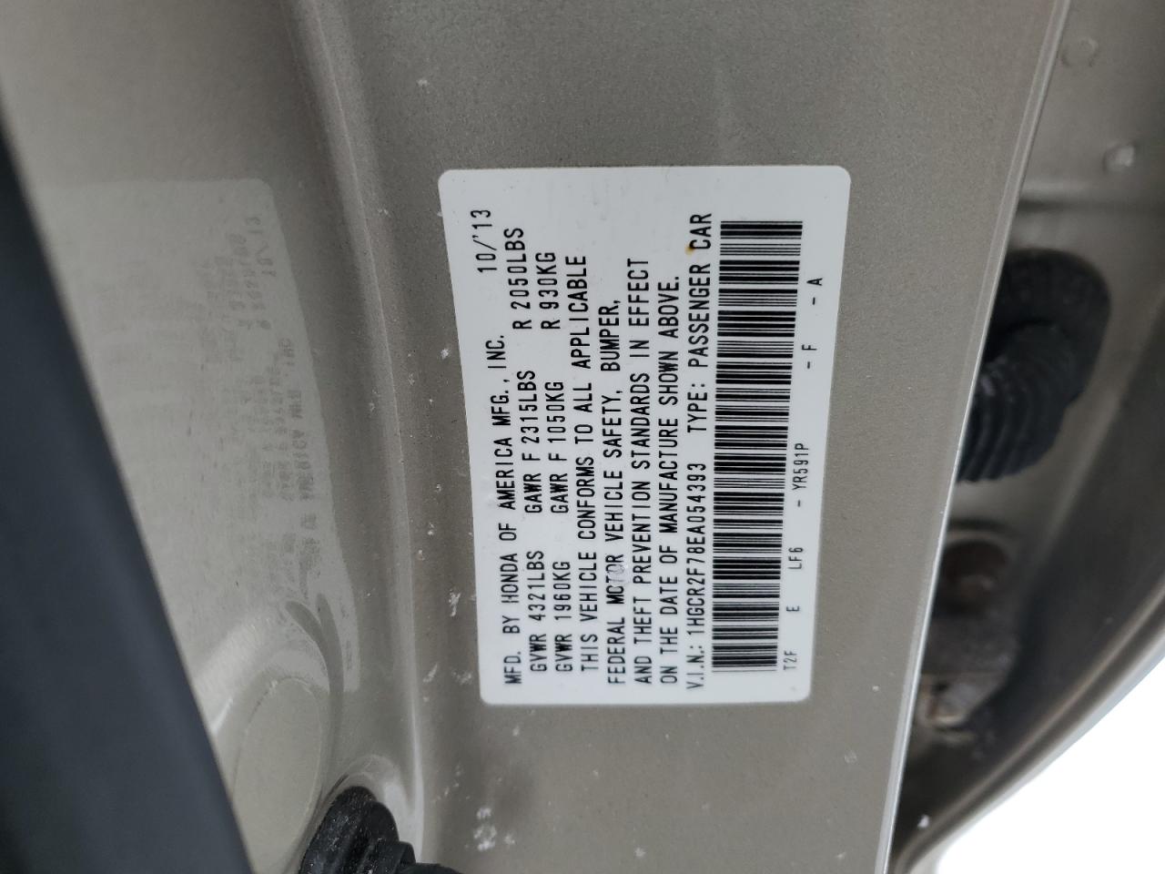 2014 Honda Accord VIN 1HGCR2F78EA054393 Copart auction photo, front end damage thumbnail 15