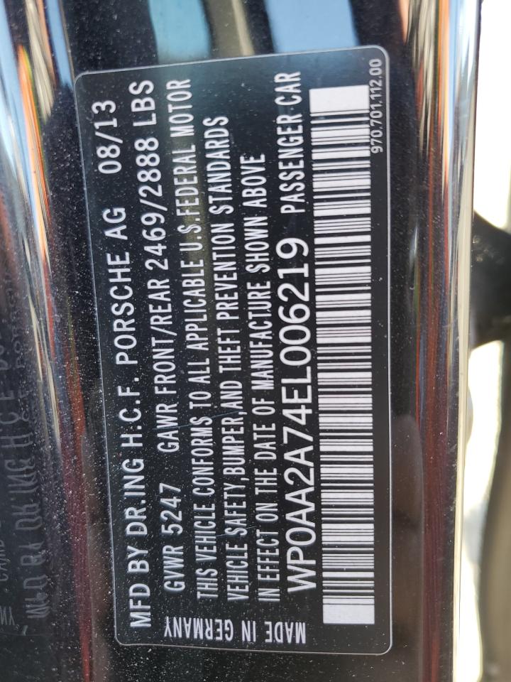2014 Porsche Panamera VIN WP0AA2A74EL006219 Copart auction photo, front end damage thumbnail 16