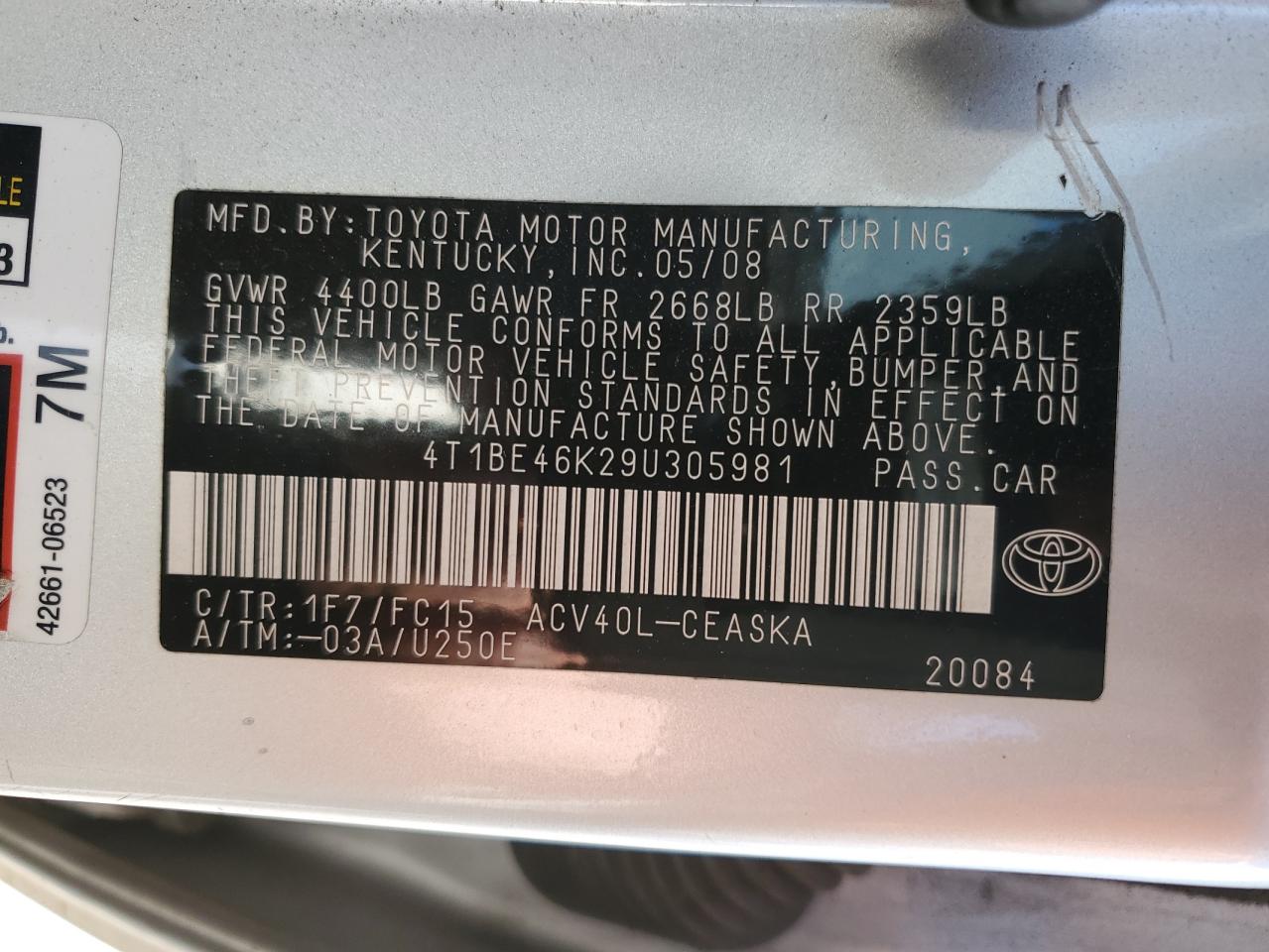 2009 Toyota Camry VIN 4T1BE46K29U305981 Copart auction photo, front end / rear end damage thumbnail 14