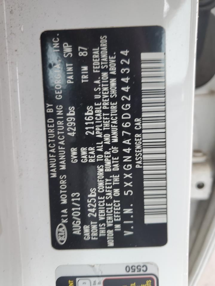 2013 KIA Optima VIN 5XXGN4A76DG244324 Copart auction photo, front end damage thumbnail 14