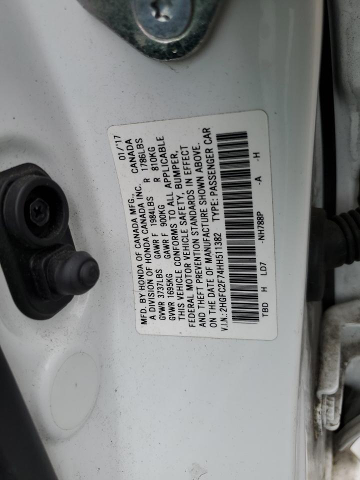 2017 Honda Civic VIN 2HGFC2F74HH511382 Copart auction photo, all over / undercarriage damage thumbnail 12