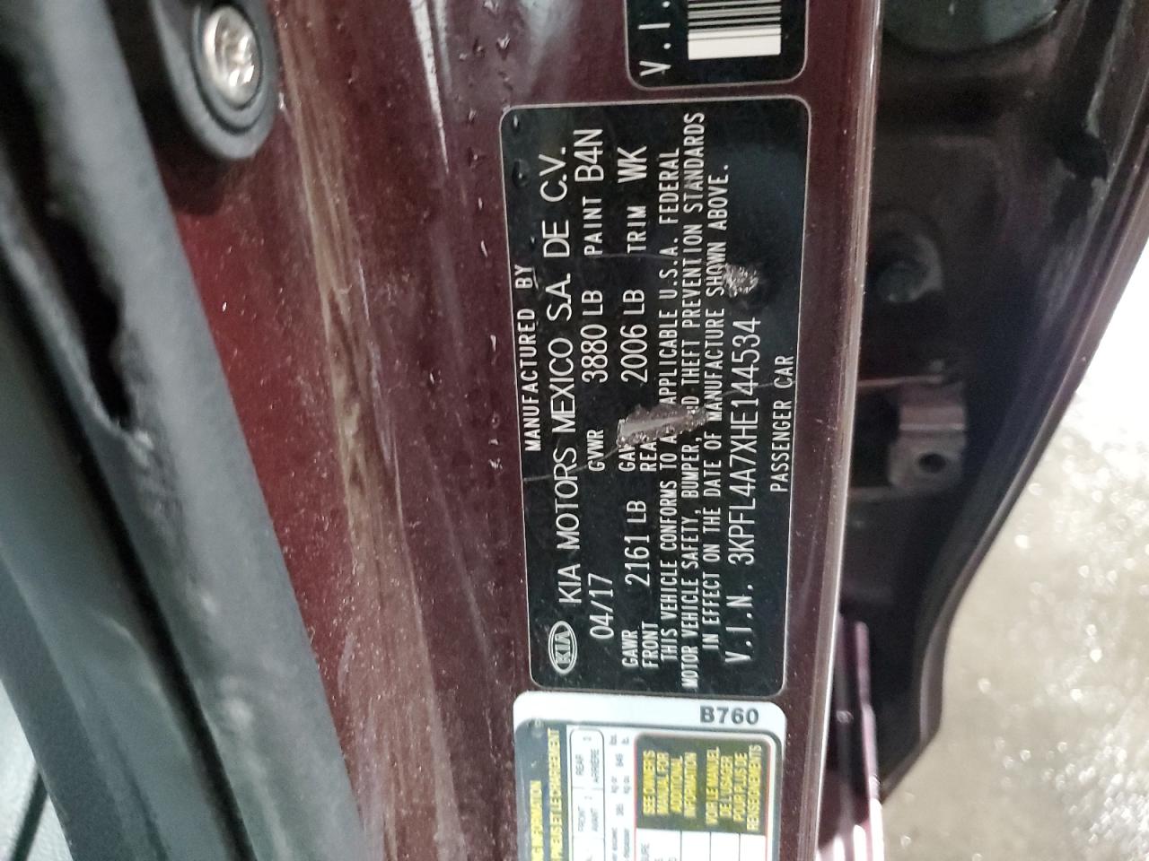 2017 KIA Forte VIN 3KPFL4A7XHE144534 Copart auction photo, rear end damage thumbnail 12