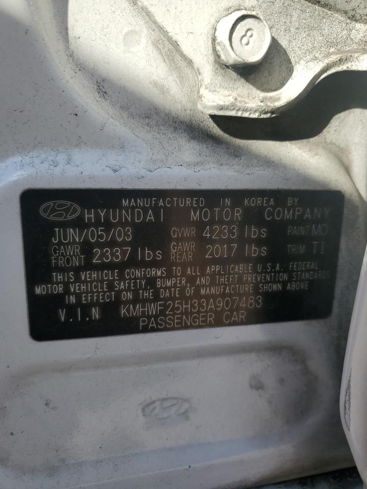 2003 Hyundai Sonata VIN KMHWF25H33A907483 Copart auction photo, front end / side damage thumbnail 12