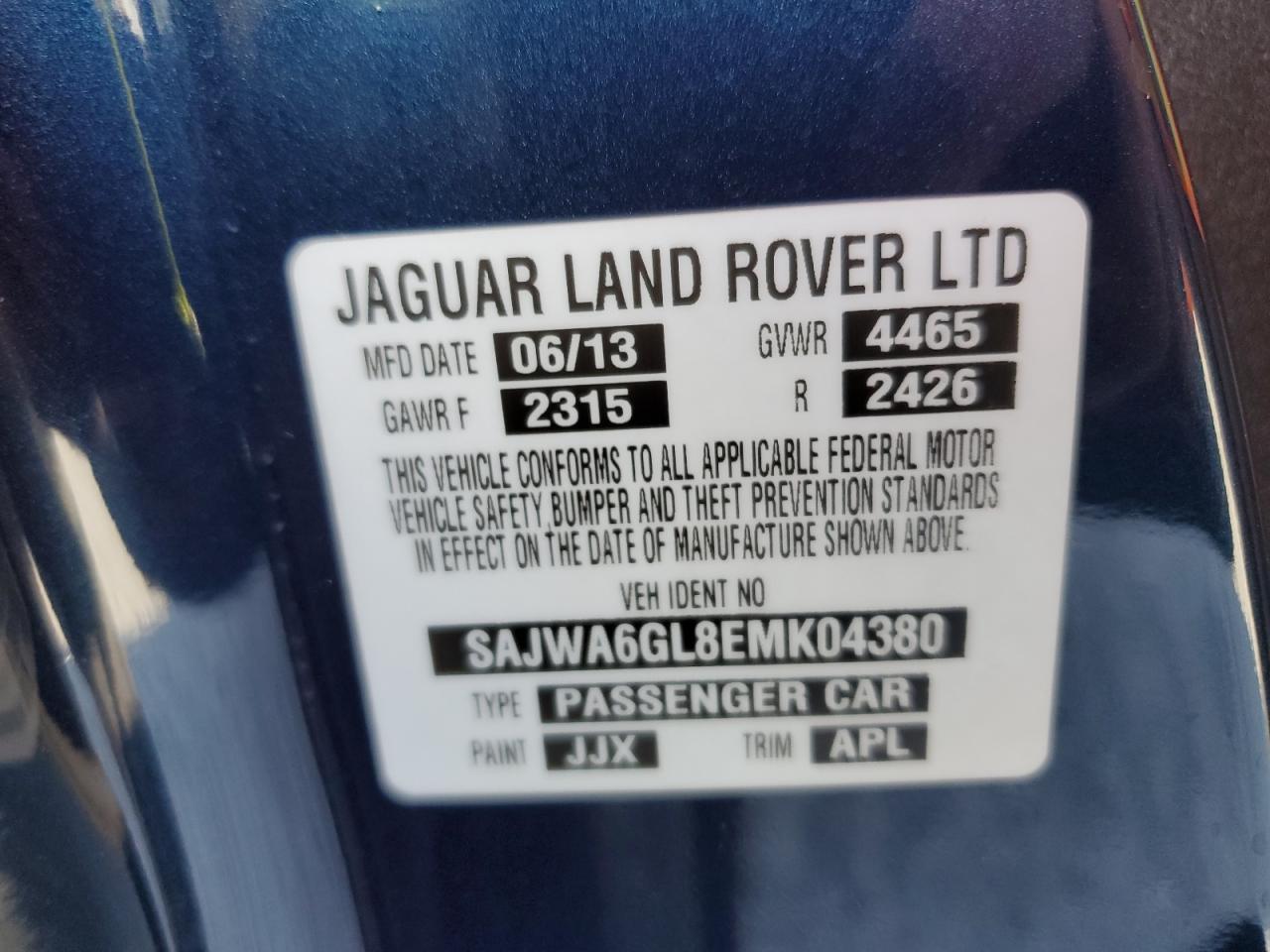 2014 Jaguar F-Type VIN SAJWA6GL8EMK04380 Copart auction photo, water/flood damage thumbnail 12