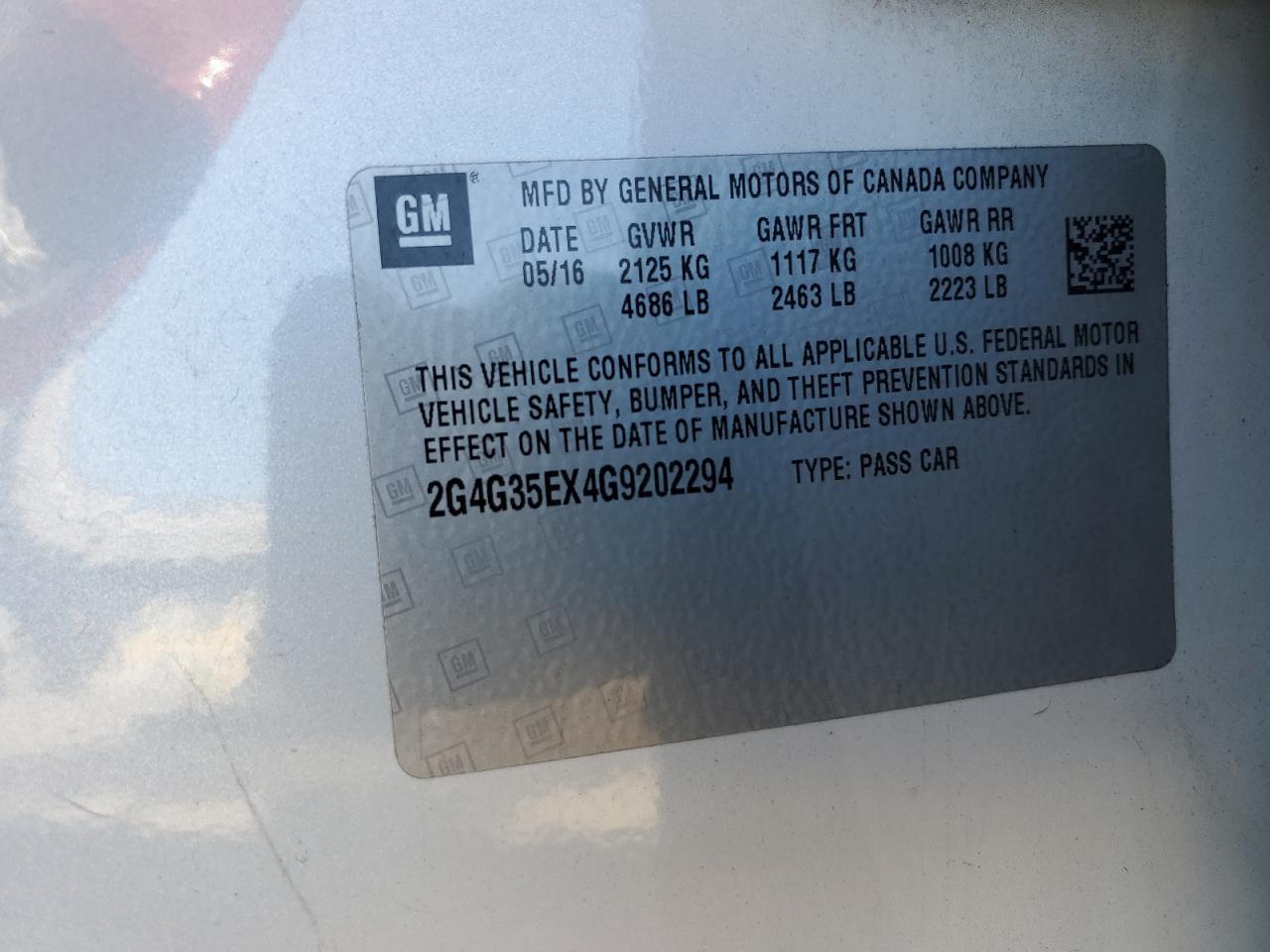 2016 Buick Regal VIN 2G4G35EX4G9202294 Copart auction photo, front end damage thumbnail 12