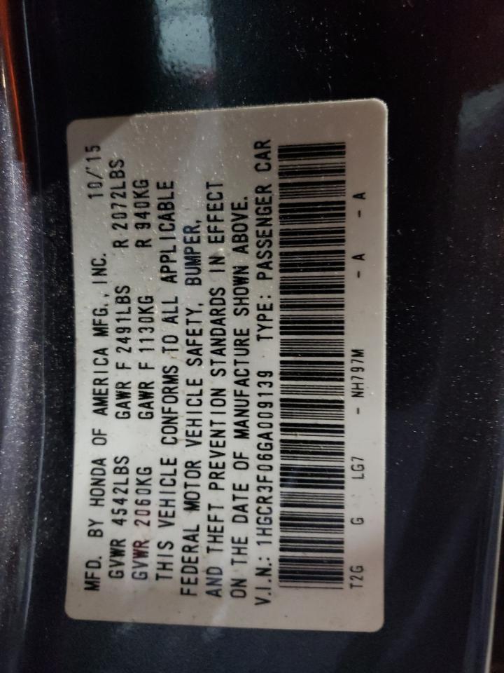 2016 Honda Accord VIN 1HGCR3F06GA009139 Copart auction photo, rollover / minor dent/scratches damage thumbnail 13