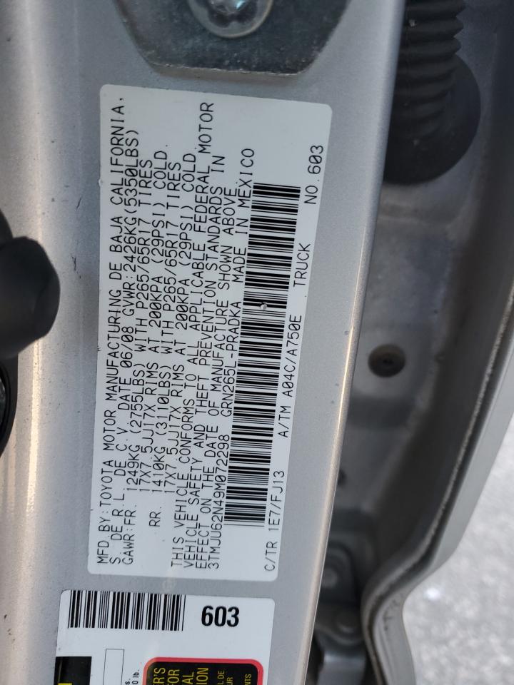 2009 Toyota Tacoma VIN 3TMJU62N49M072298 Copart auction photo, front end damage thumbnail 12