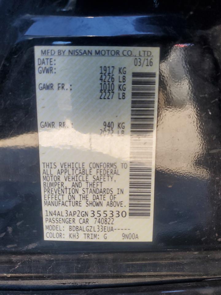 2016 Nissan Altima VIN 1N4AL3AP2GN355330 Copart auction photo, front end damage thumbnail 14